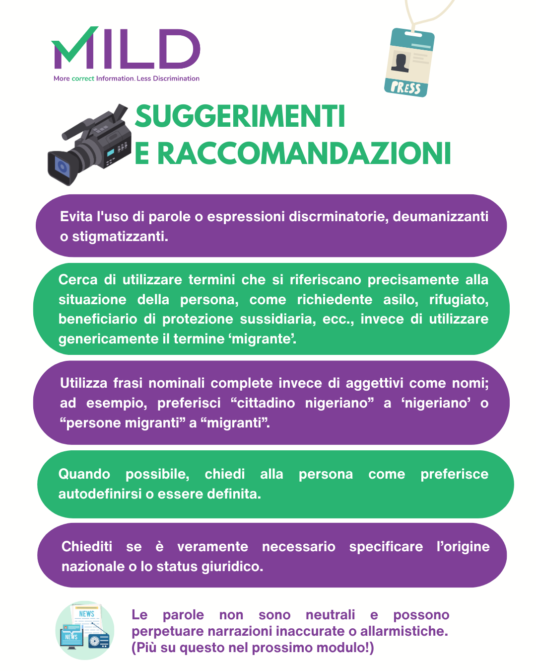 Infografica: Suggerimenti e raccomandazioni per un linguaggio non discriminatorio